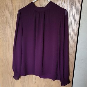 Les Serein Dark Purple Long Sleeve Blouse With Tie Neck Detail On Back Sz L